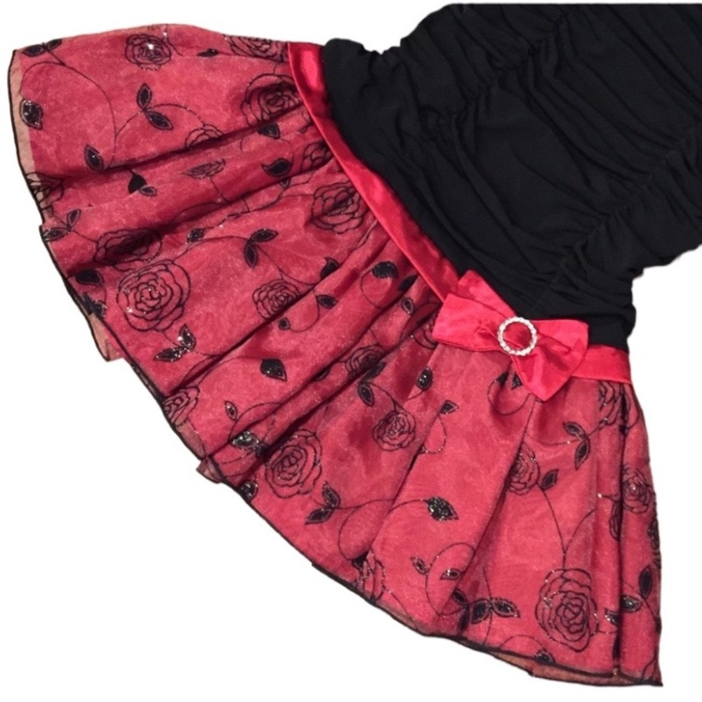 Amy’s Closet Red & Black Flocked Rose Velvet Special Occasion Dress Size 8